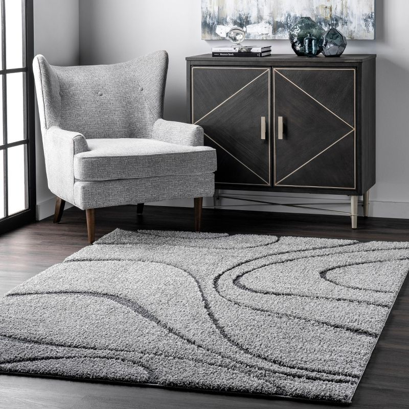 Nuloom Carolyn Abstract 4x6 Shag Indoor Area Rug for Living Room Bedroom Dining Room Nursery, Dark Grey