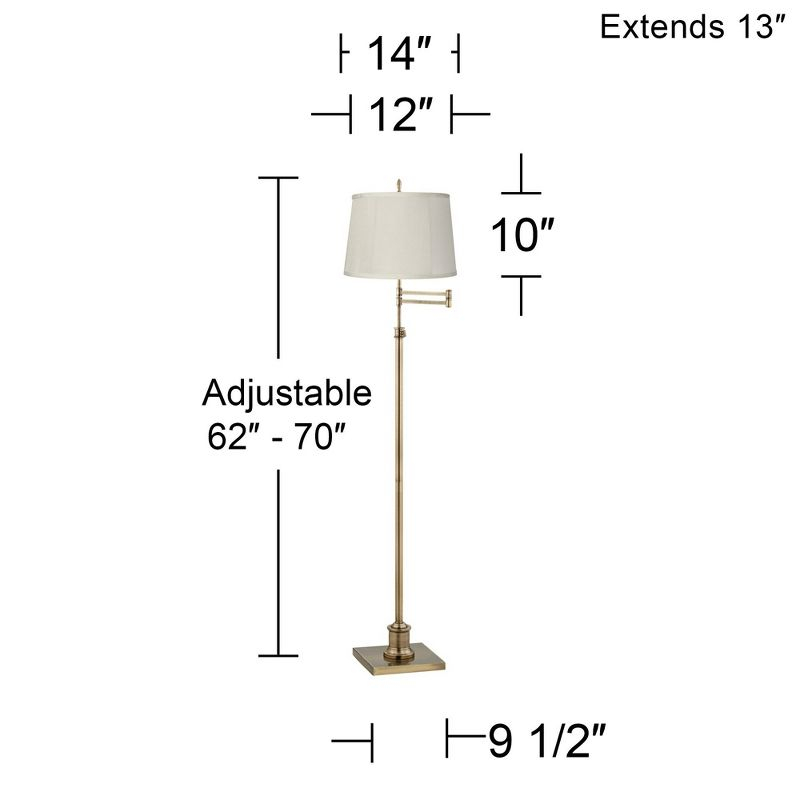 360 Lighting Swing Arm Floor Lamp Adjustable Height 70" Tall Antique Brass Beige Fabric Drum Shade for Living Room Reading Bedroom Office