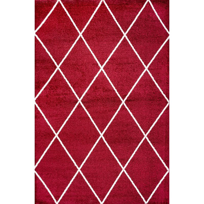 4'x6' Cole Minimalist Diamond Trellis Area Rug, Red/White - JONATHAN Y