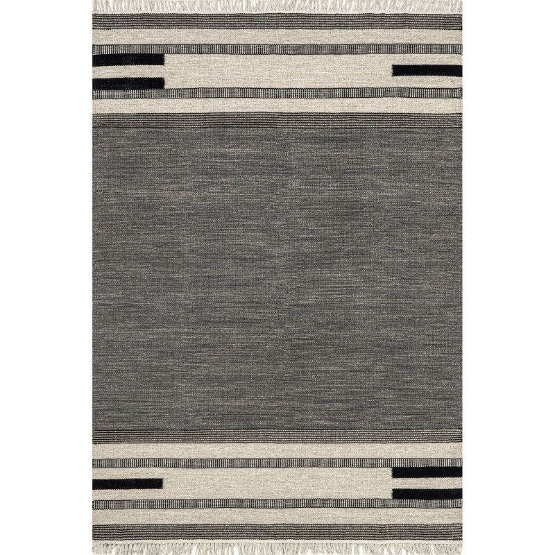 Nuloom Black Brooklyn Tasseled Wool Area Rug, 9' x 12', Black