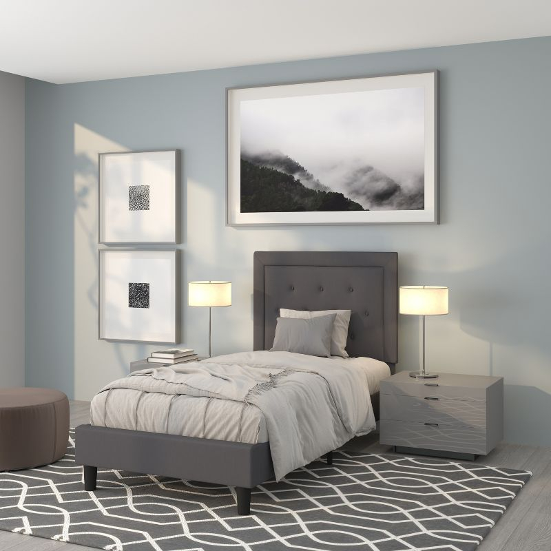 Flash Furniture Roxbury Twin Size Tufted Upholstered Platform Bed in Dark Gray Fabric