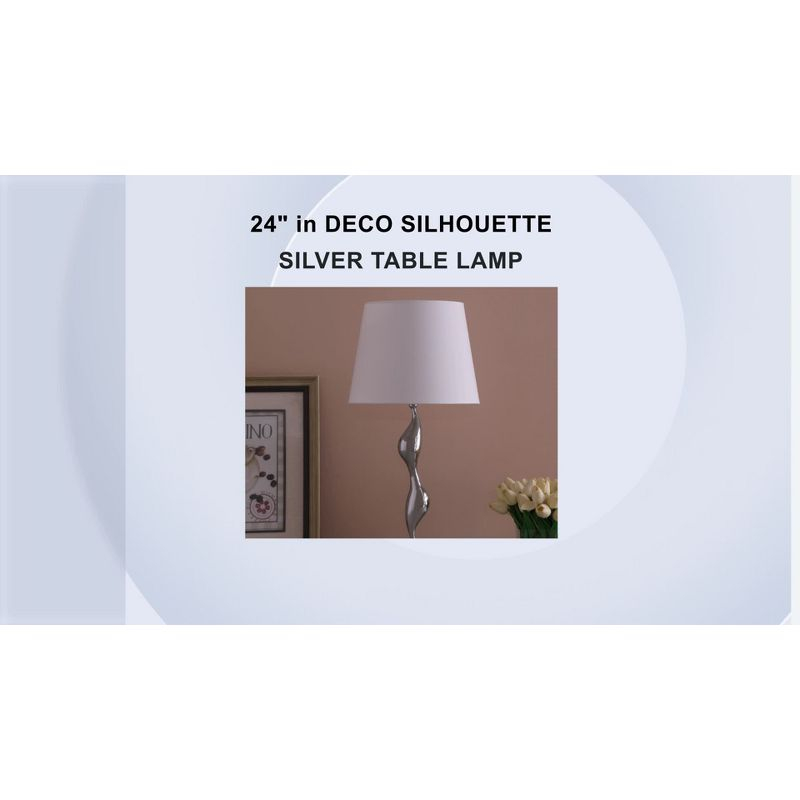 24" Modern Metal Table Lamp with Twisted Base Silver - Ore International: Chrome Finish, Cylinder Linen Shade