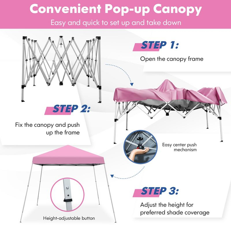 Costway 10x10ft Patio Outdoor Instant Pop-up Canopy Slanted Leg UPF50+ Sun Shelter Pink