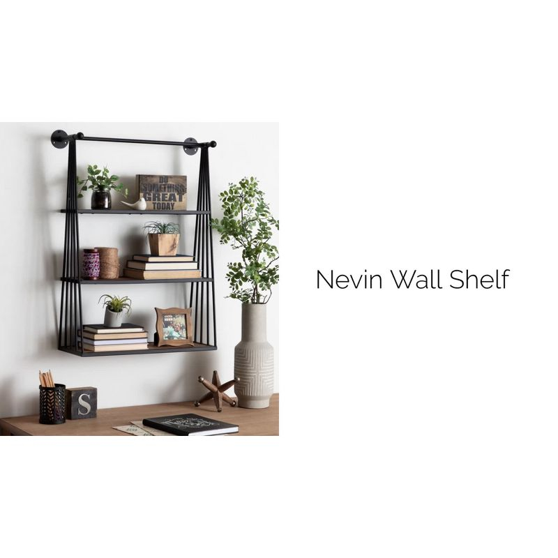 23" x 30" Nevin Wall Mounted Hanging Shelf Rustic Brown/Black - Kate and Laurel: Metal Frame, 3 Open Shelves