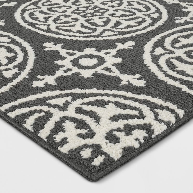 4'X5'6" Washable Medallion Tufted And Hooked Accent Rug Gray - Threshold™: Skid-Resistant, Low Pile, OEKO-TEX Certified