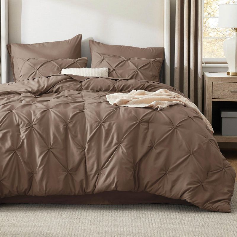 Solid Diamond Pintuck 7pcs California King Brown Bedding Set Comforter Set - Bedsure