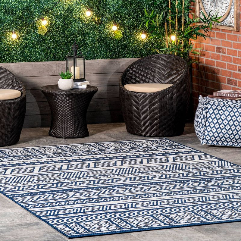 4'x6' Abbey Geometric Striped Indoor and Outdoor Area Rug Navy - nuLOOM: Low Pile, Rectangle, Polypropylene & Polyester