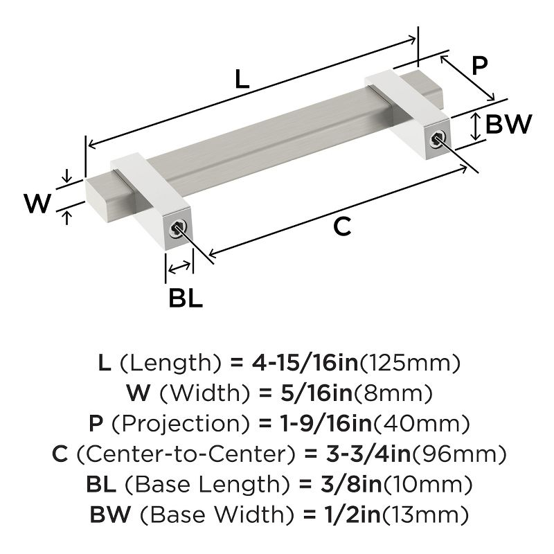 Amerock Mulino 3-3/4 inch (96mm) Center-to-Center Satin Nickel/Polished Chrome Cabinet Pull