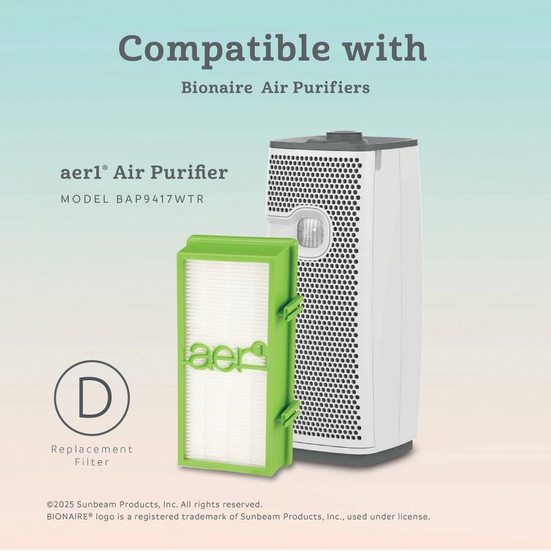 Bionaire 2pk AER1 Allergen Air Purifier Filters Green: True HEPA, EPA Certified, Captures Odors & Smoke, Fits Bionaire & Holmes