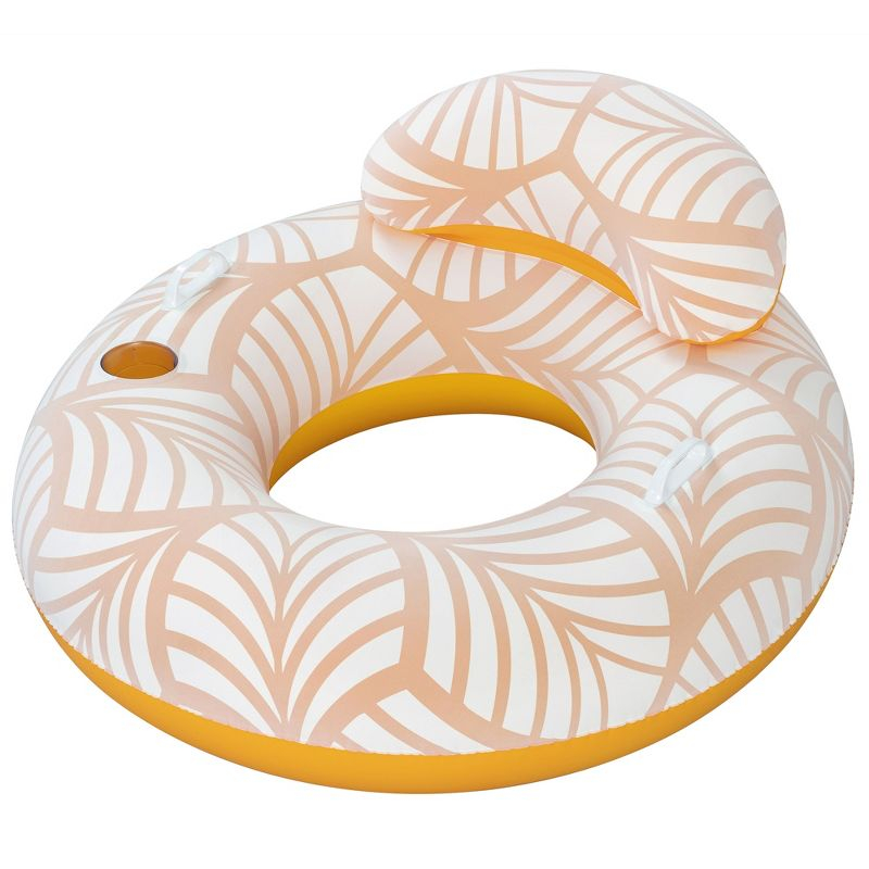 Bestway Bestway H2OGO! Comfort Plush Deluxe Swim Tube 46.5" x 46"  - Yellow & White, Inflatable Water Float, Built-In Cupholder