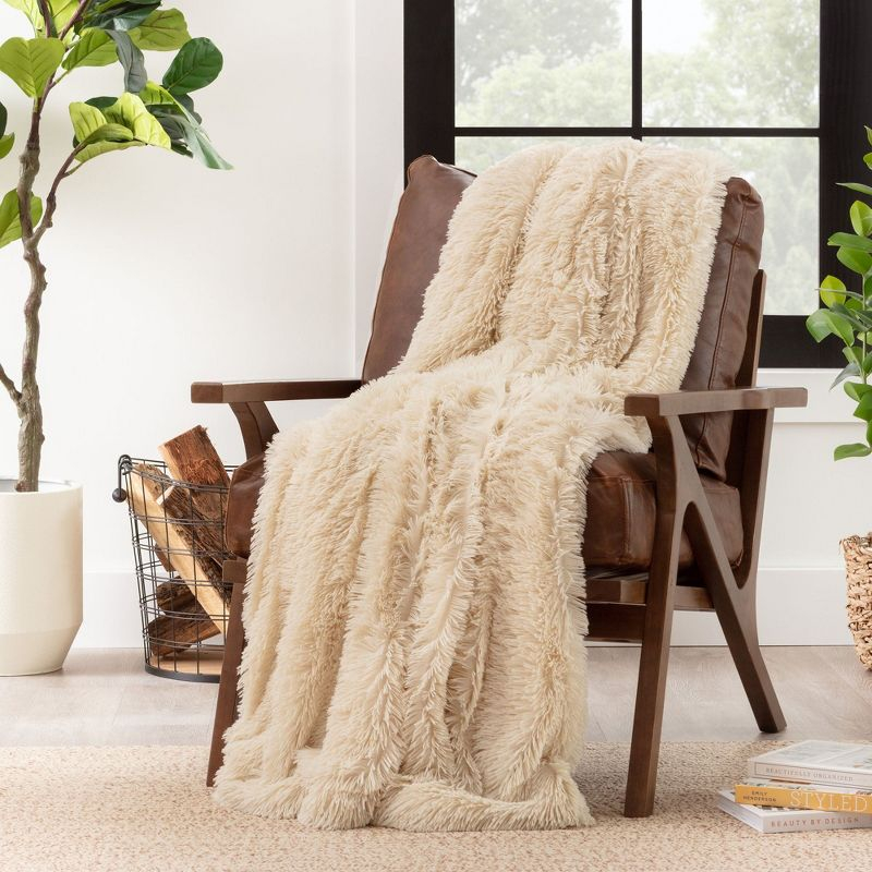 Chanasya Solid Faux Long Fur Fuzzy Throw Blanket - 90" x 66" (Twin Size) - Creme