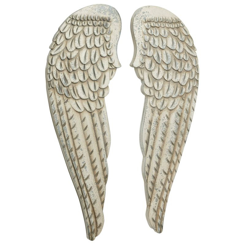 Wood Bird Carved Wings Wall Decor Set of 2 White - Olivia & May: MDF Vintage Style, Angel Relief Sculpture
