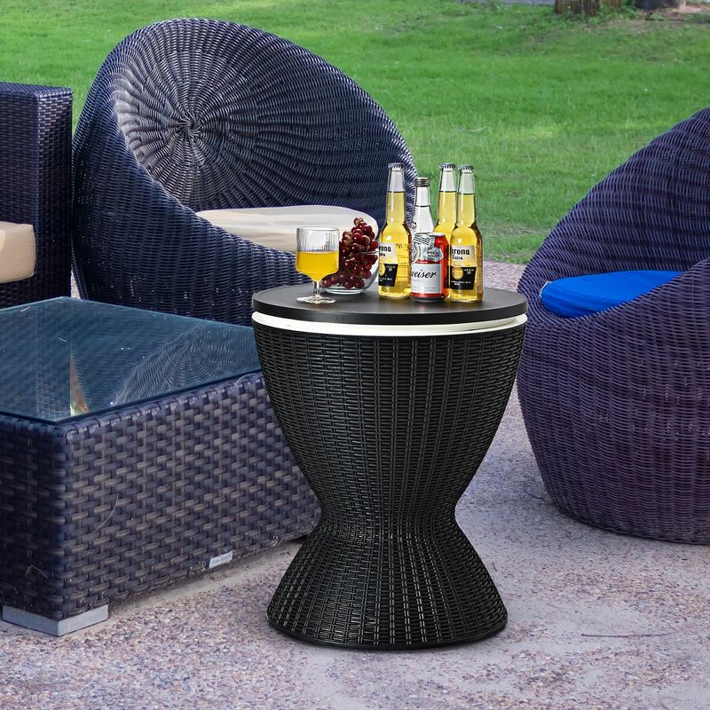 Costway 8 Gallon 3 in 1 Patio Rattan Cooler Bar Table Adjust Ice Bucket Black