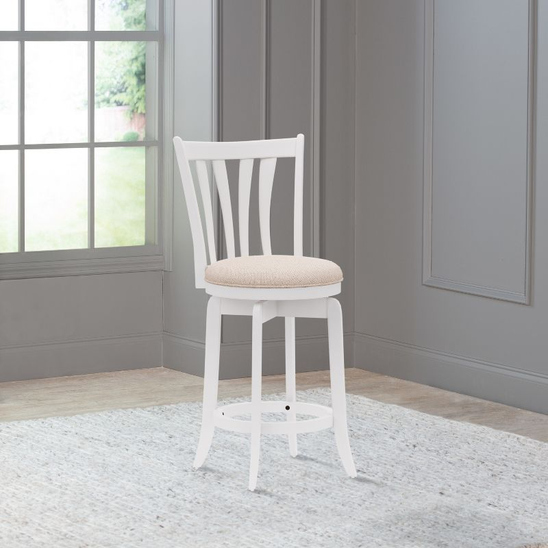 25.25" Savana Wood Swivel Counter Height Barstool White - Hillsdale Furniture: Matte Finish, Cream Upholstery