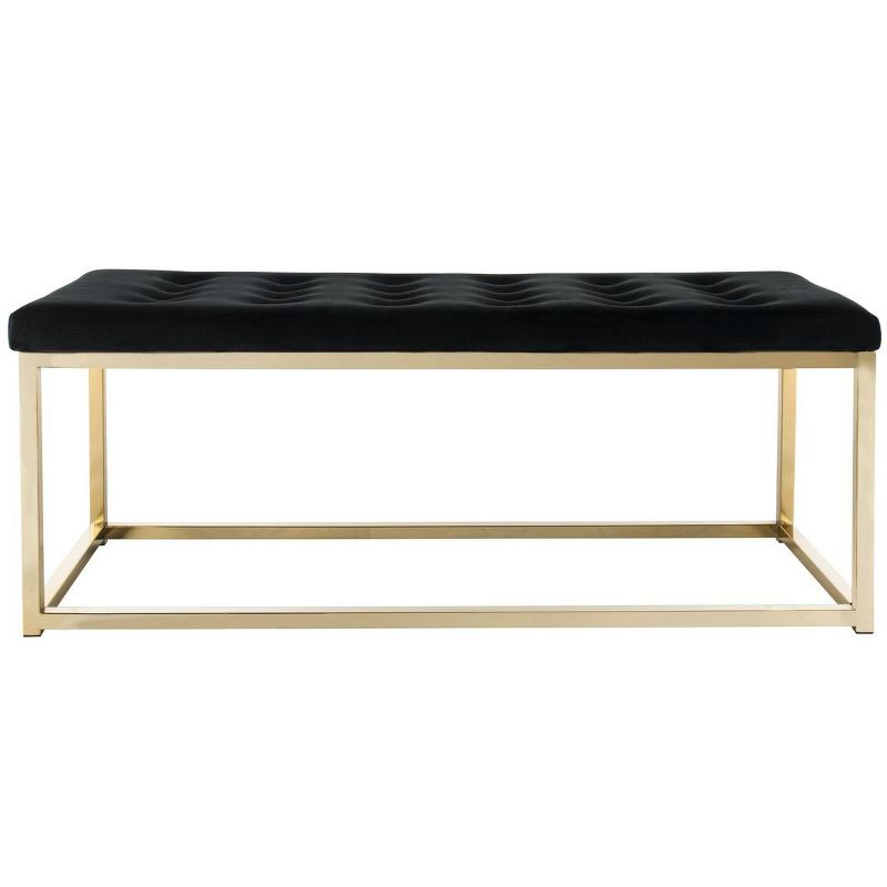 Reynolds Velvet Bench - Black Velvet/Brass - Safavieh