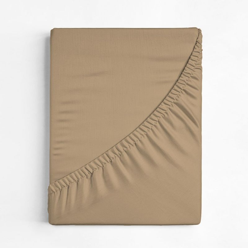 CGK Linens 100% Cotton 400 TC Fitted Sheet Only - Extra Deep Pocket for 18"-24" Mattresses in Beige, Size Full
