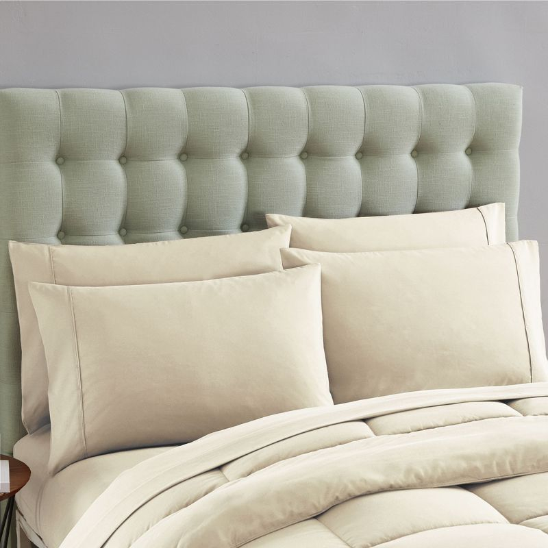 Bed-in-A-Bag Solid Color Comforter & Sheet Set Soft All Season Bedding, Queen, Beige