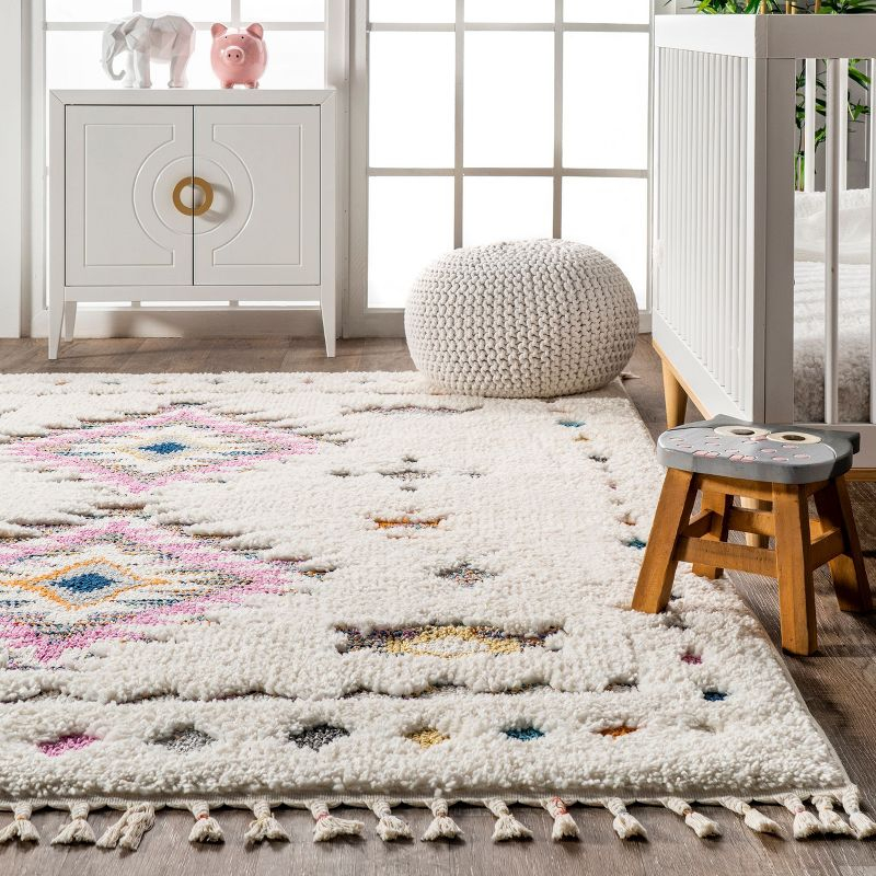 Nuloom Jocelyn Diamond 10x14 Shag Indoor Area Rug for Living Room Bedroom Dining Room Nursery, Off White/Ivory