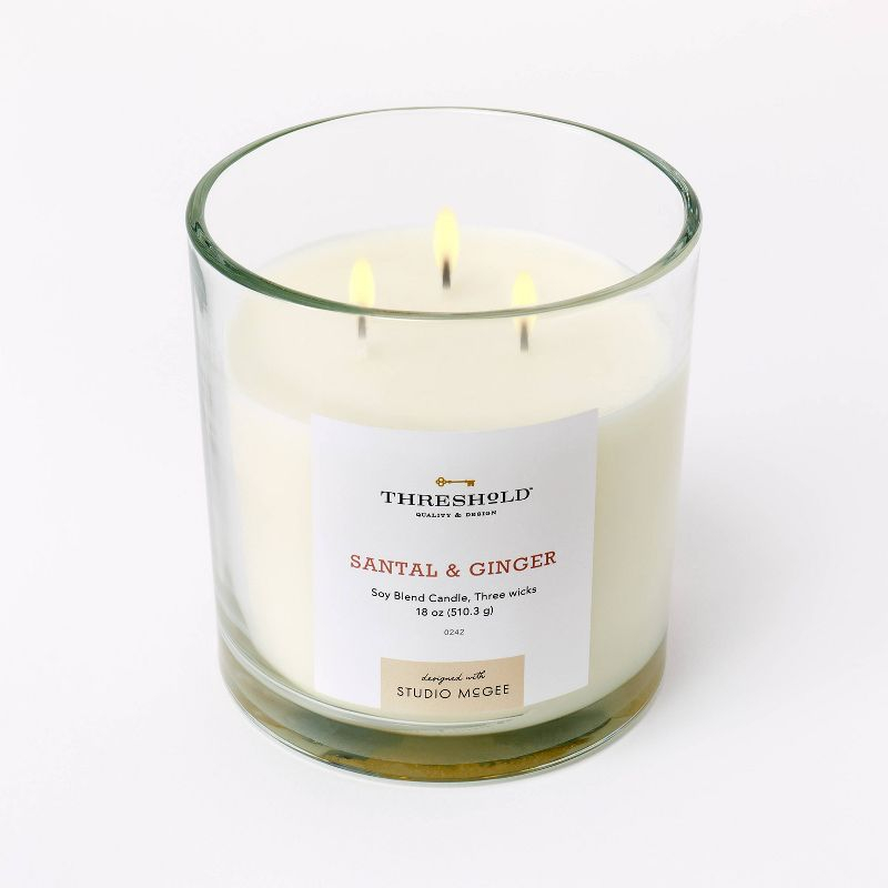 3-Wick 18oz Clear Glass Santal & Ginger Candle White - Threshold™ designed with Studio McGee: Soy Wax Blend, 50hr Burn Time