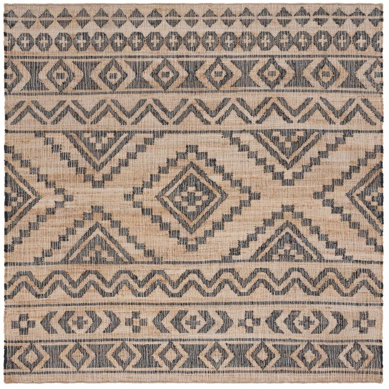Kilim KLM751 Hand Loomed Area Rug - Natural/Charcoal - 7'x7' - Safavieh