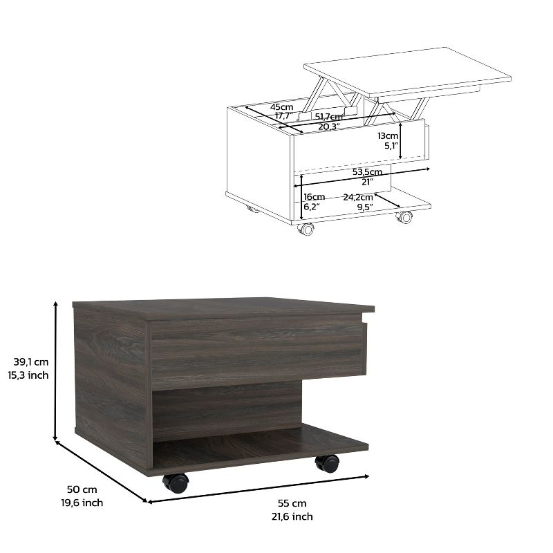 Depot E-Shop Lift Top Coffee Table, Casters, One Shelf