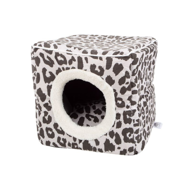 Cat House - Indoor Bed with Removable Foam Cushion - Cat Cave for Puppies, Rabbits, Guinea Pigs, and Other Small Animals by PETMAKER (Animal Print)