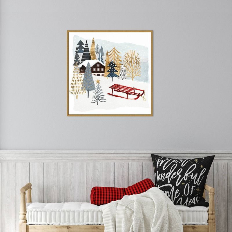 22" x 22" Christmas Chalet II Framed Wall Canvas - Amanti Art: Victoria Borges Seasonal Decor