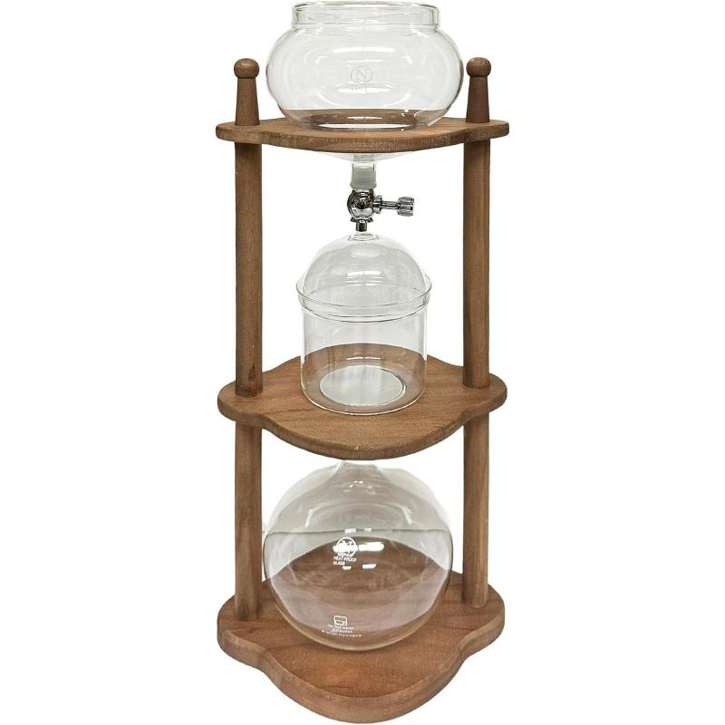 Nispira Cold Brew coffee Maker Ice Coffee Drip Machine with Advanced Slow Drip Technology Borosilicate Glass with Wood Tower, 6-8 Cup, Brown