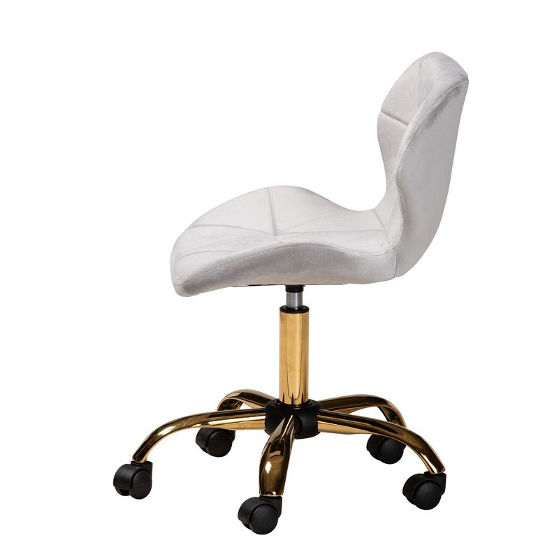 Baxton Studio Savara Contemporary Glam and Luxe Grey Velvet Fabric and Gold Metal Swivel Office Chair