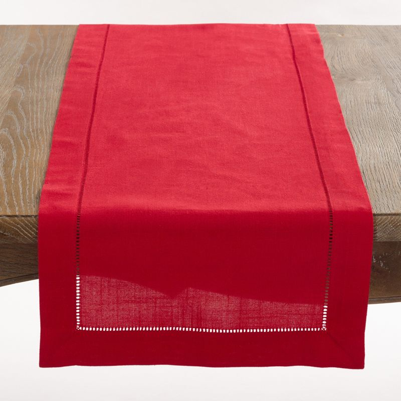 Saro Lifestyle Classic Hemstitch Border Table Runner, Red, 16"x 54"