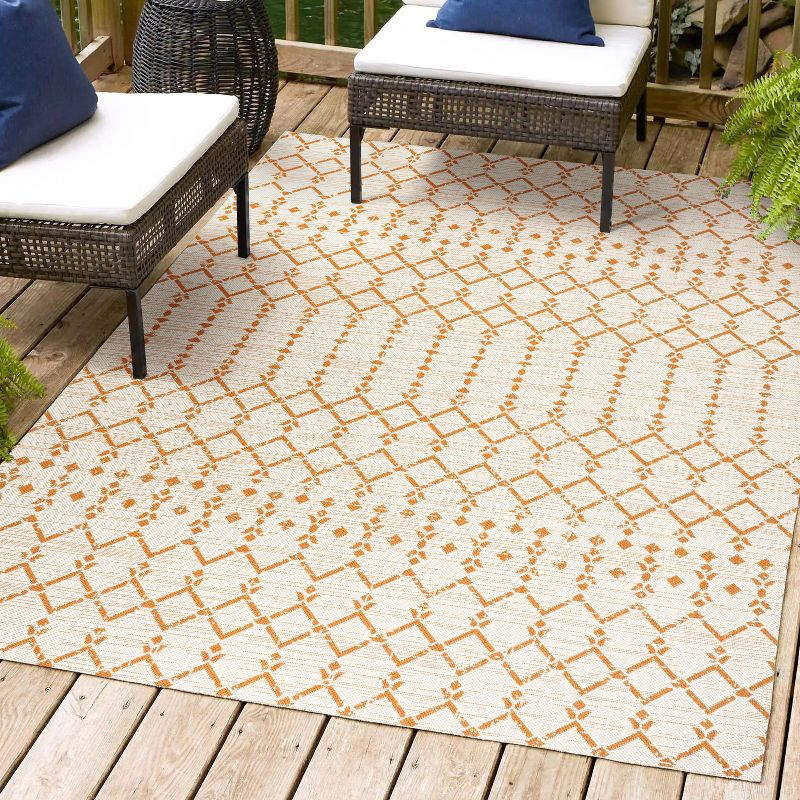 3' x 5' Ourika Moroccan Geometric Textured Weave Indoor/Outdoor Area Rug, Cream/Orange - JONATHAN Y