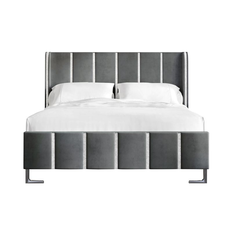 ChaletPosh Queen Size Upholstered Bed in Light Grey Velvet
