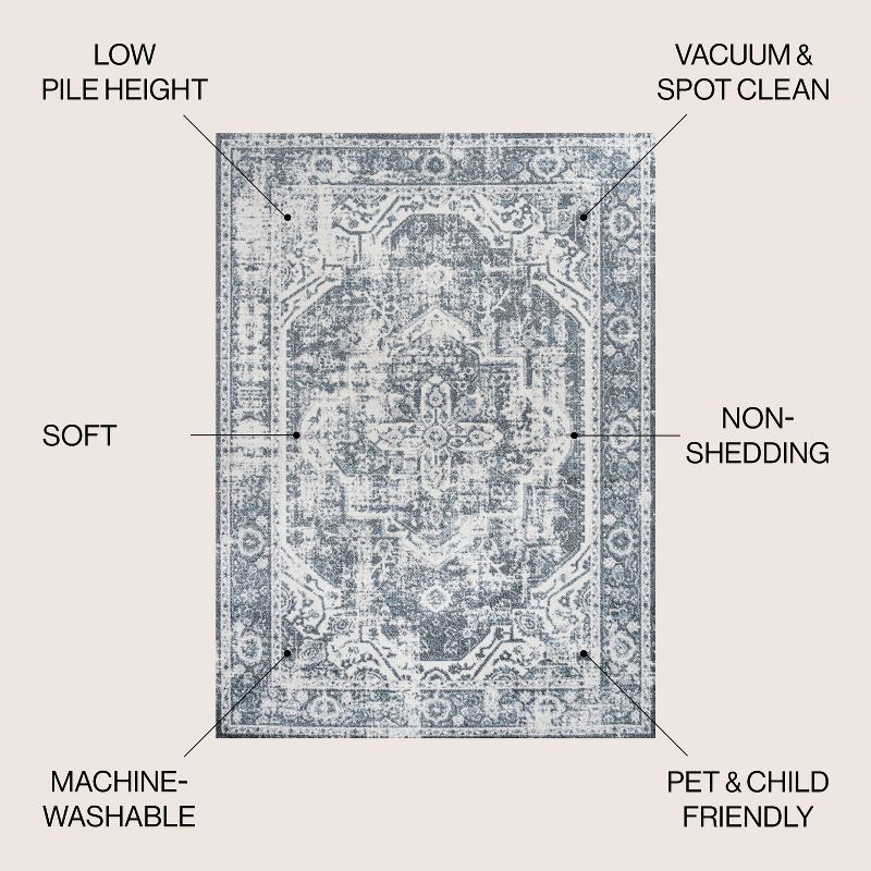 JONATHAN Y Keesha Bold Distressed Medallion Low-Pile Machine-Washable Cream/Blue 5 ft. x 8 ft. Area Rug