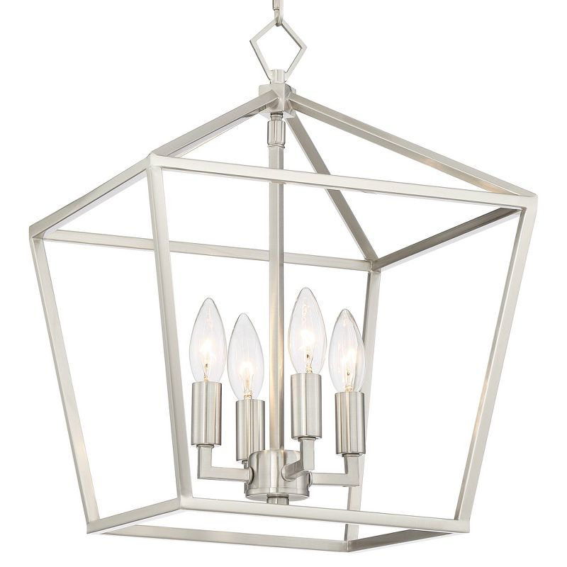Franklin Iron Works Queluz Brushed Nickel Pendant Chandelier 13" Wide Modern Industrial Geometric Cage 4-Light Fixture for Dining Room Kitchen Island