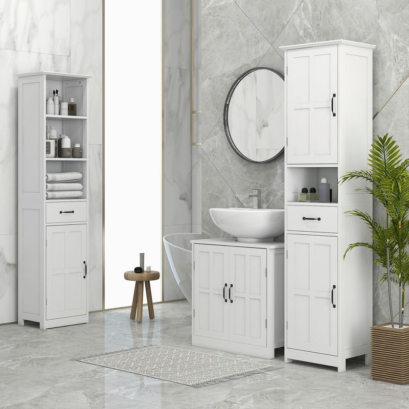 kleankin Pedestal Under-Sink Cabinet, Bathroom Storage Unit with Double Doors and Adjustable Shelf, White