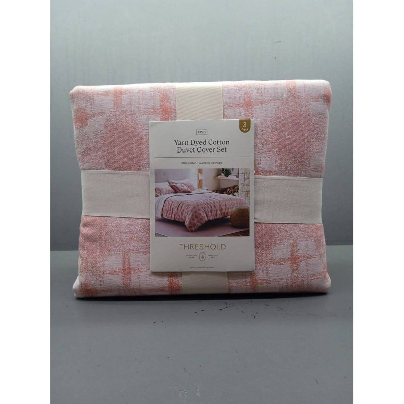Full/Queen Yarn Dye Ikat Duvet Cover and Sham Set Ivory/Mauve - Threshold™: Cotton Slub, Zippered, Oeko-Tex Certified