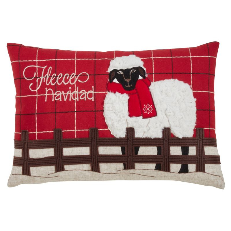Saro Lifestyle Plaid Christmas Sheep Decorative Pillow Cover, Red, 13" x 20"