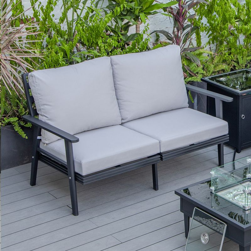 Leisuremod Walbrooke Modern Polyester Loveseat with Black Aluminum Frame and Removable Cushions (Light Grey)