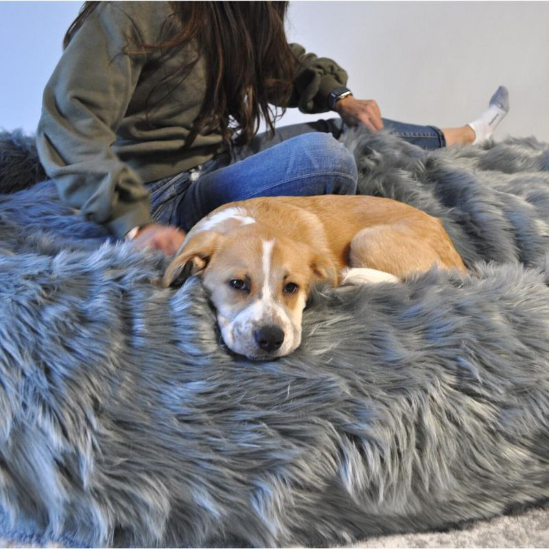 PAW BRANDS PupCloud Human-Size Faux Fur Memory Foam Dog Bed (Charcoal Grey)