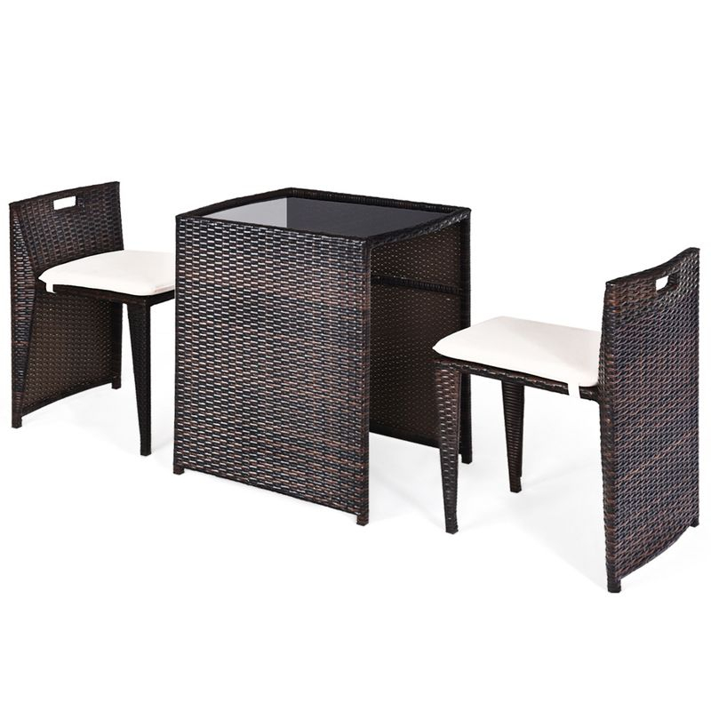 Tangkula 3 PCS Cushioned Wicker Patio Furniture Set Seat Sofa Outdoor No Assembly Brown