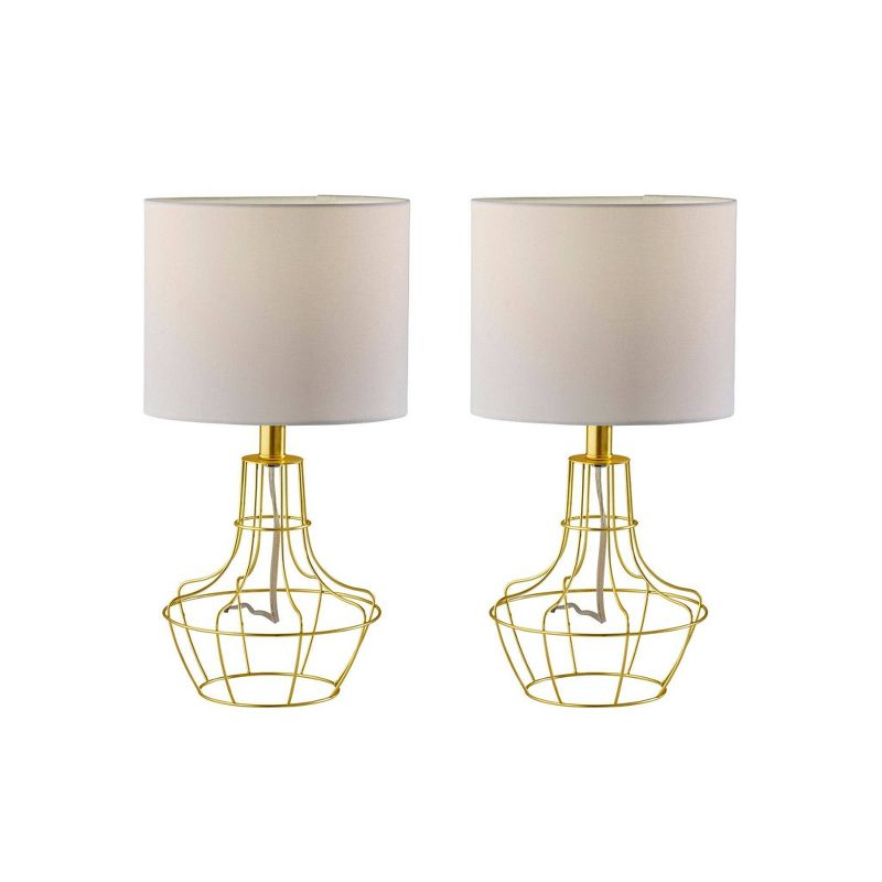 Adesso Stella 2 Piece Bonus Pack Brass: Metal Cage Bases, White Drum Shades, No Assembly Required