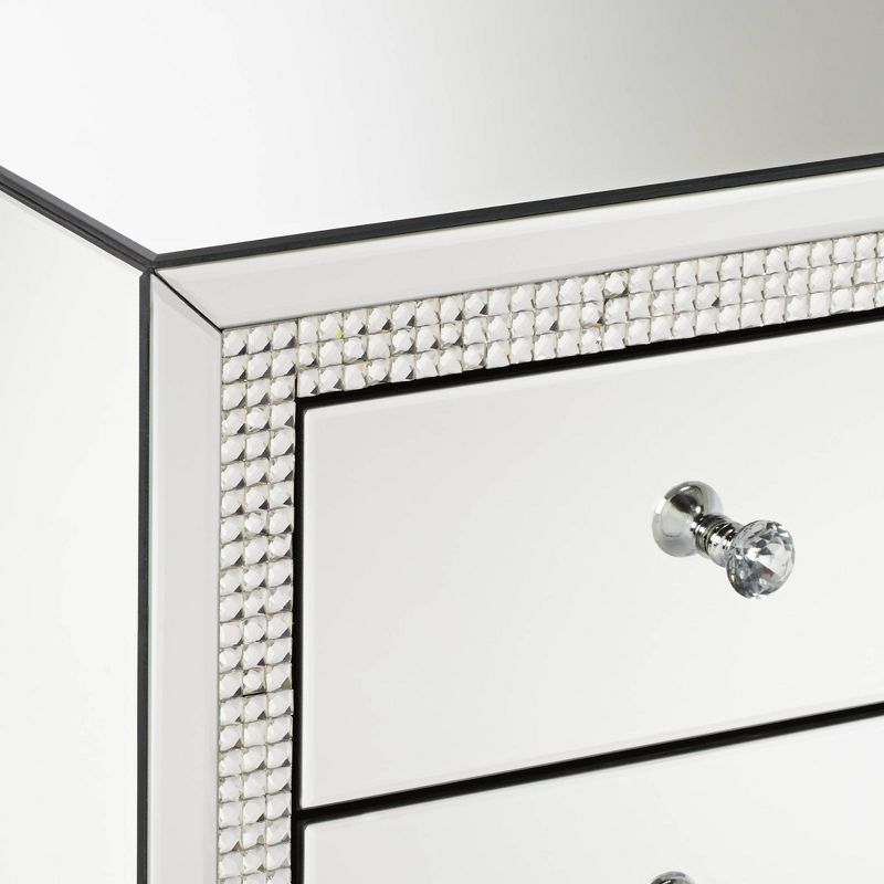 Studio 55D Biscaya Modern Mirrored Rectangular Accent Side End Table 19" x 13 3/4" with 3-Drawer Silver Crystal for Living Room Bedroom Bedside House