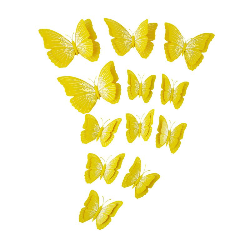 Unique Bargains Room 3D Butterfly Wall Stickers 12 Pcs Yellow