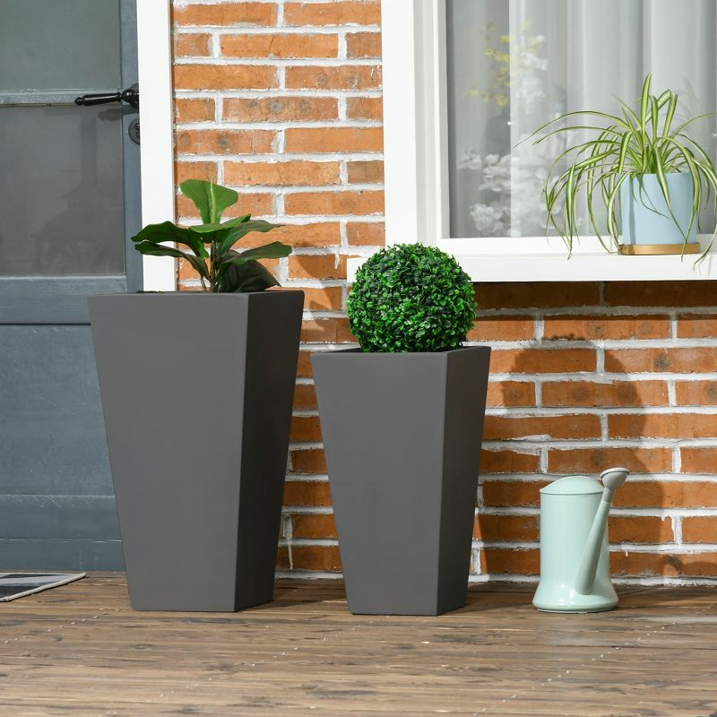 Outsunny 2-Pack MgO Flower Pots with Drainage Holes, Outdoor Planters, Durable & Stackable, for Entryway, Patio, Yard, Garden, Gray