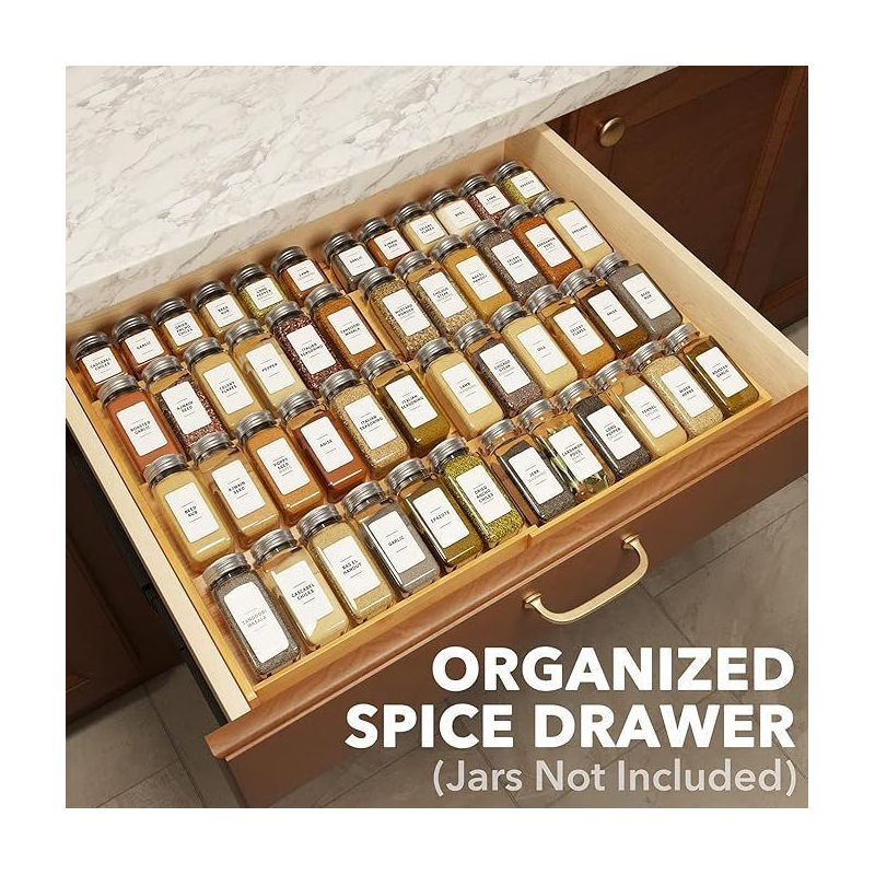 Bamboo Spice Drawer Organizer, Expandable 4 Tier Spices Rack for Cabinet Drawer,(Jars Not Included, From 12" to 23" Wide)