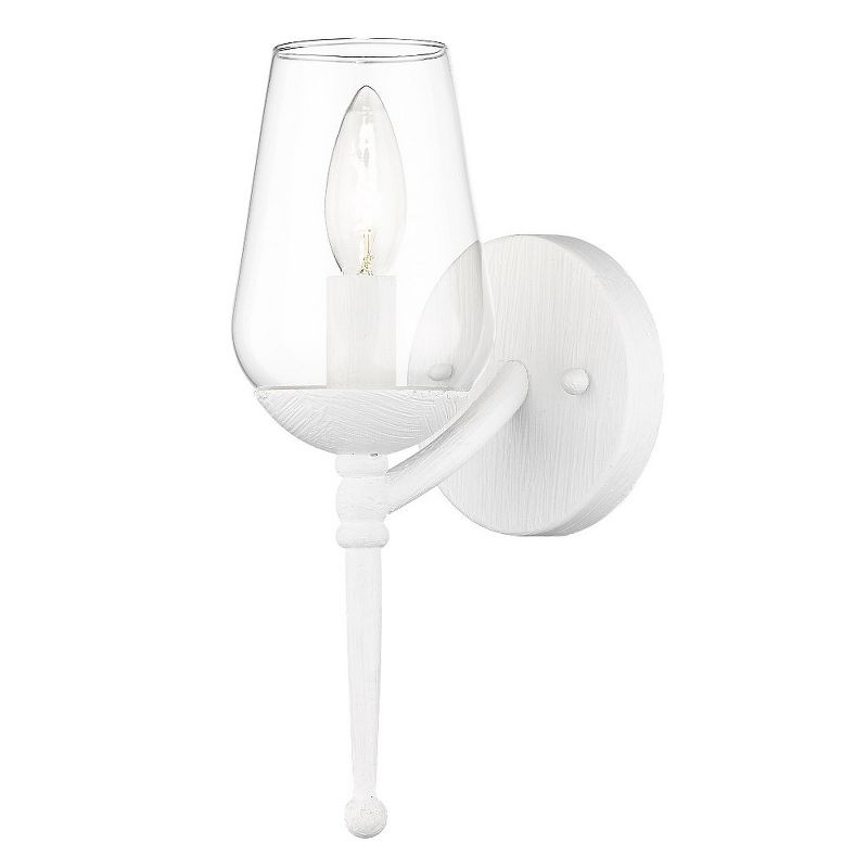 Golden Lighting Regent 1-Light Wall Sconce in Textured White Plaster with Clear Glass