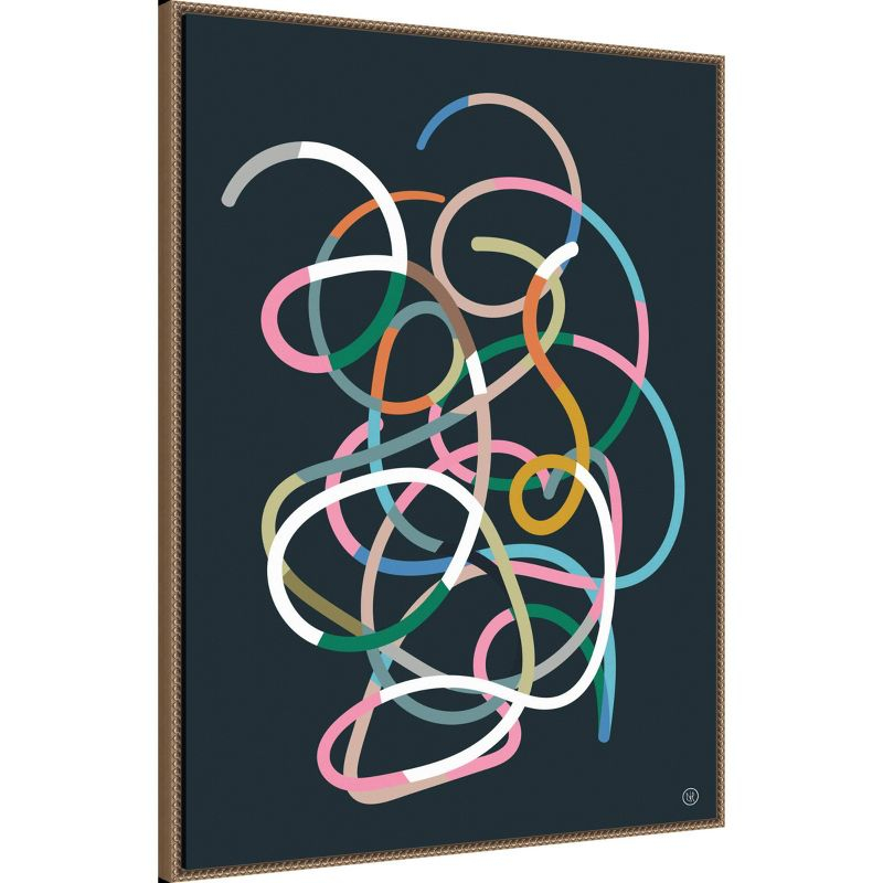 Amanti Art 32"x42" Color Lines by Dan Hobday Framed Canvas Wall Art Print: Modern Abstract Lithograph, Bronze Frame