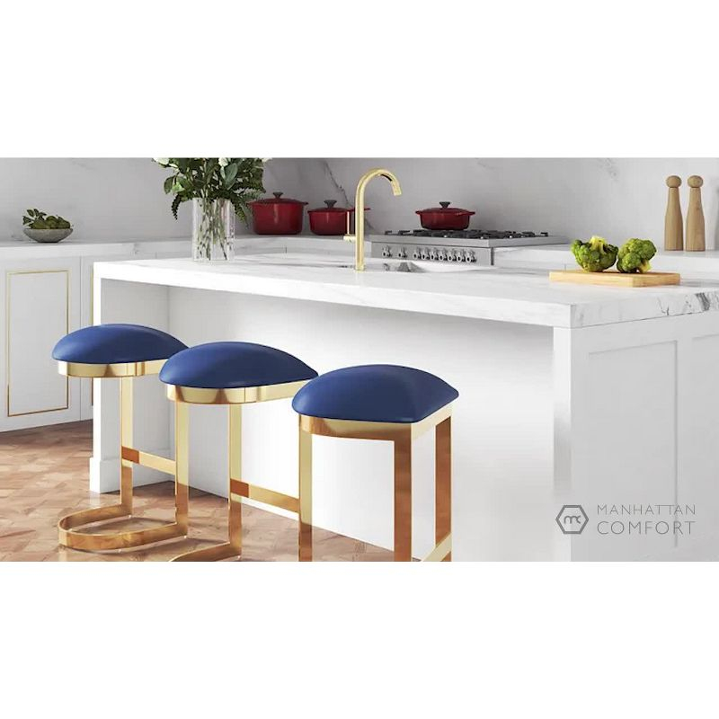 Set of 2 Aura Upholstered Stainless Steel Barstools White - Manhattan Comfort: No Assembly, Fixed Height
