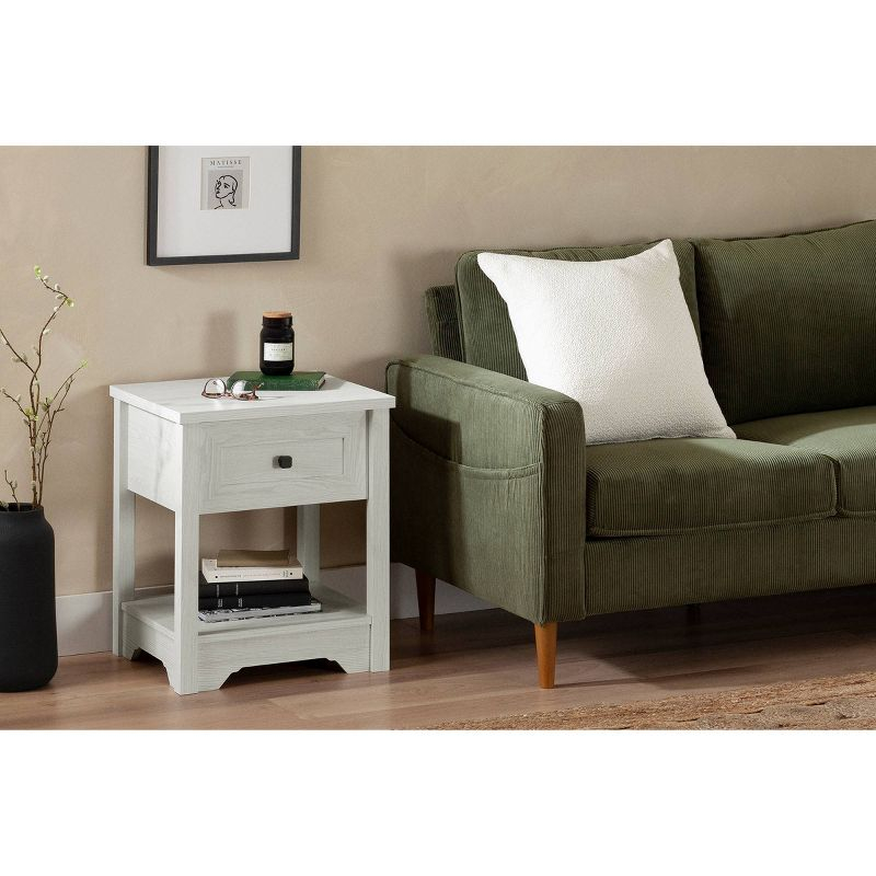 Farnel End Table White Pine - South Shore: Elegant Accent Furniture with Storage Drawer & Shelf