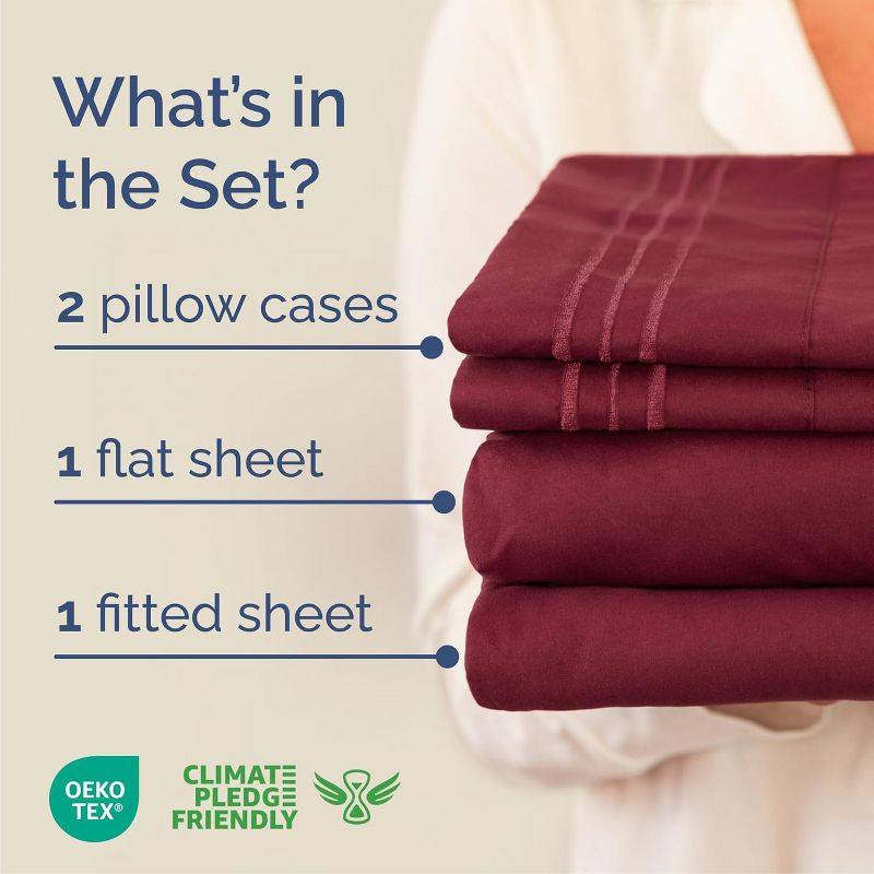 CGK Linens Luxury Soft 4 Piece Solid Bed Sheet Set - Deep Pocket Fits 8"-16" Mattresses in Burgundy, Size California King